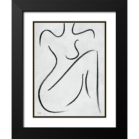 Sitting Woman Black Modern Wood Framed Art Print with Double Matting by Yass Naffas Designs