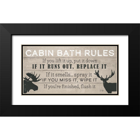 Cabin Bath Rules Black Modern Wood Framed Art Print with Double Matting by Yass Naffas Designs
