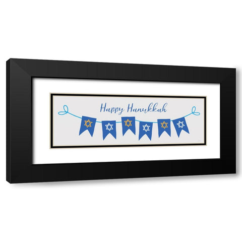 Happy Hanukkah Banner Black Modern Wood Framed Art Print with Double Matting by Yass Naffas Designs
