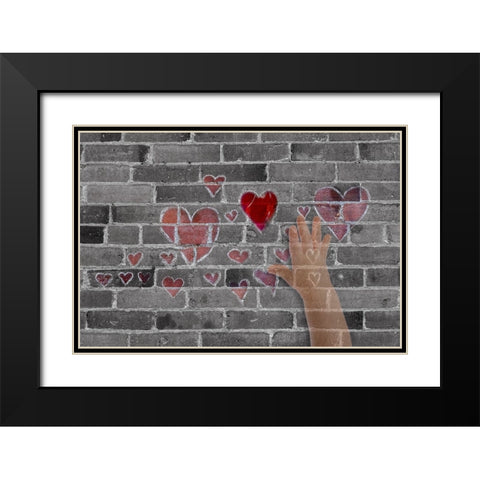 Abstract of brick wall with hearts and hand Black Modern Wood Framed Art Print with Double Matting by Jaynes Gallery