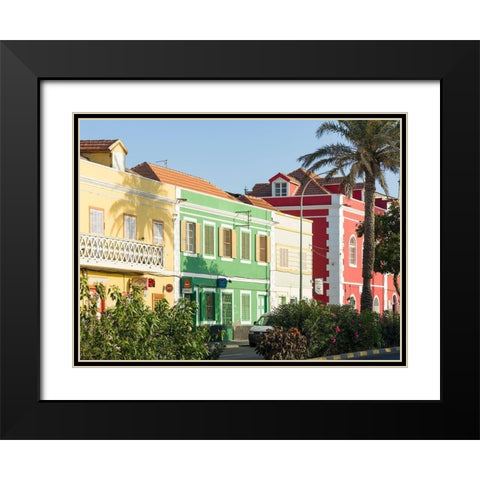Rua de Praia or Avenida da Republica with old townhouses of trading companies Africa Black Modern Wood Framed Art Print with Double Matting by Zwick, Martin