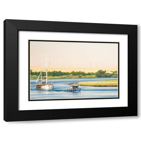 Upper Egypt-Aswan-between and Edfu on a meander of the Nile-the Amelia under tow Black Modern Wood Framed Art Print with Double Matting by Jones, Alison