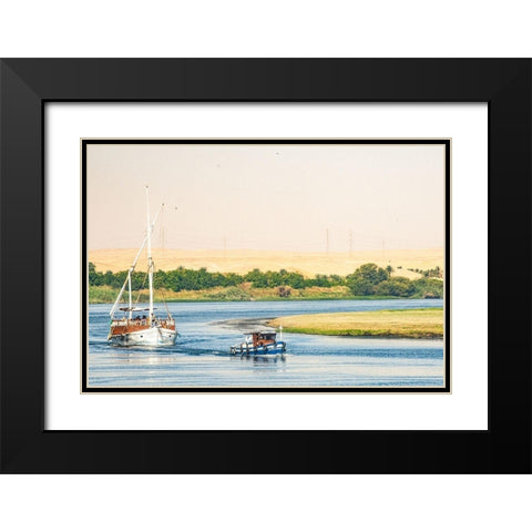 Upper Egypt-Aswan-between and Edfu on a meander of the Nile-the Amelia under tow Black Modern Wood Framed Art Print with Double Matting by Jones, Alison