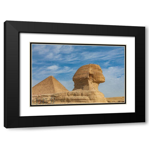 Africa-Egypt-Cairo Giza plateau Great Sphinx of Giza in front of the Great Pyramid of Giza Black Modern Wood Framed Art Print with Double Matting by Wilson, Emily