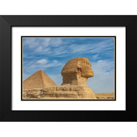 Africa-Egypt-Cairo Giza plateau Great Sphinx of Giza in front of the Great Pyramid of Giza Black Modern Wood Framed Art Print with Double Matting by Wilson, Emily