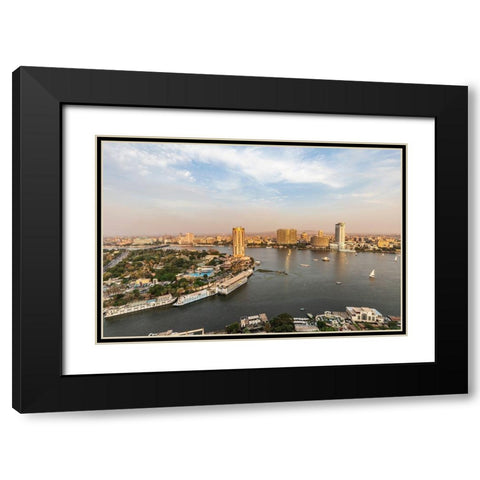 Africa-Egypt Cairo View of downtown Cairo and the Nile River Black Modern Wood Framed Art Print with Double Matting by Wilson, Emily