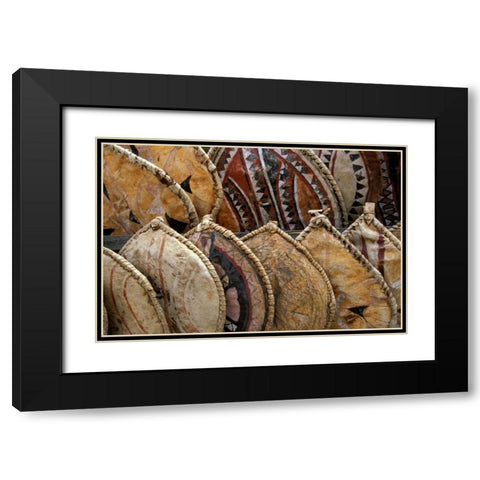 Kenya Masai shields at a roadside display Black Modern Wood Framed Art Print with Double Matting by Grall, Don