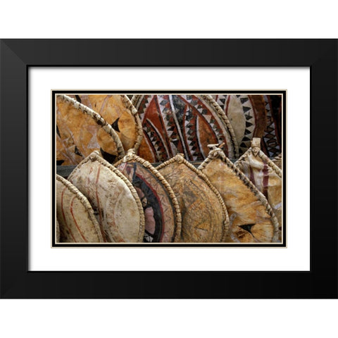 Kenya Masai shields at a roadside display Black Modern Wood Framed Art Print with Double Matting by Grall, Don