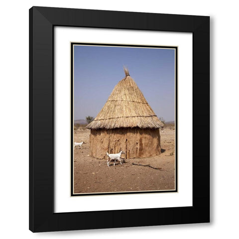 Goats and hut in Himba village, Opuwo, Namibia Black Modern Wood Framed Art Print with Double Matting by Kaveney, Wendy