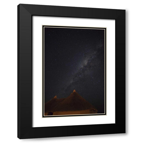 Namibia, Namib Desert, Milky Way above hut Black Modern Wood Framed Art Print with Double Matting by Young, Bill