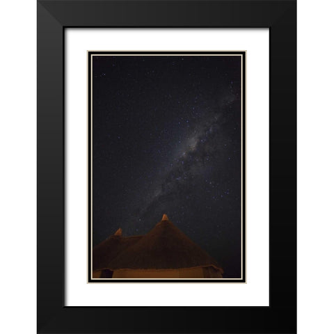 Namibia, Namib Desert, Milky Way above hut Black Modern Wood Framed Art Print with Double Matting by Young, Bill