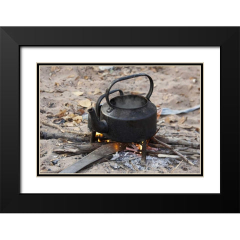 Namibia, Nhoma Kettle heats on an open fire Black Modern Wood Framed Art Print with Double Matting by Kaveney, Wendy
