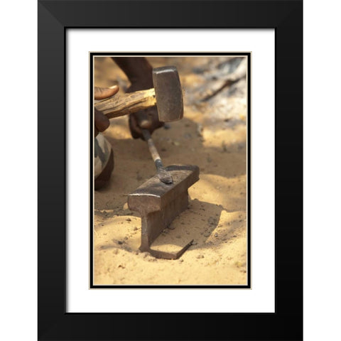Namibia, Caprivi Strip Bushman makes a spear Black Modern Wood Framed Art Print with Double Matting by Kaveney, Wendy
