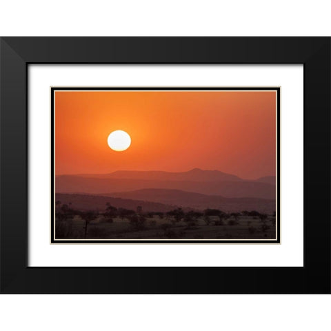 Namibia, Damaraland Orange sunset over mountains Black Modern Wood Framed Art Print with Double Matting by Kaveney, Wendy
