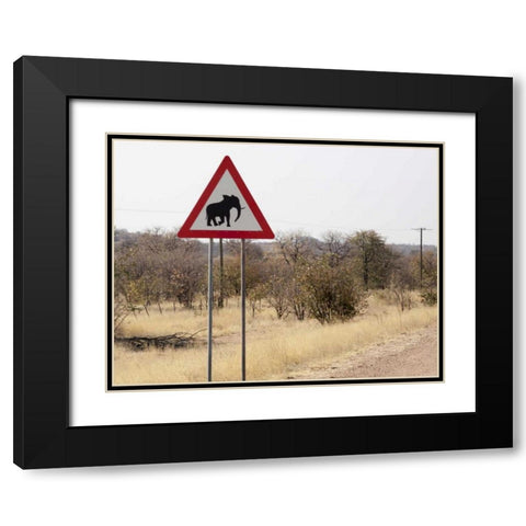 Namibia, Damaraland Sign warning about elephants Black Modern Wood Framed Art Print with Double Matting by Kaveney, Wendy