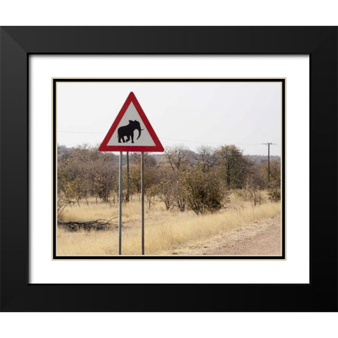 Namibia, Damaraland Sign warning about elephants Black Modern Wood Framed Art Print with Double Matting by Kaveney, Wendy