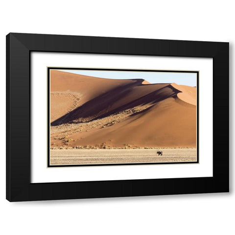Namibia, Namib-Naukluft Park Sand dunes and Oryx Black Modern Wood Framed Art Print with Double Matting by Kaveney, Wendy