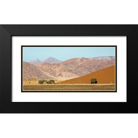 Namibia, Namib-Naukluft Sand dunes and mountain Black Modern Wood Framed Art Print with Double Matting by Kaveney, Wendy