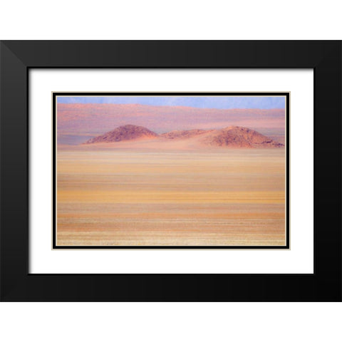 Namibia Heat distorts grassy plain and dunes Black Modern Wood Framed Art Print with Double Matting by Young, Bill
