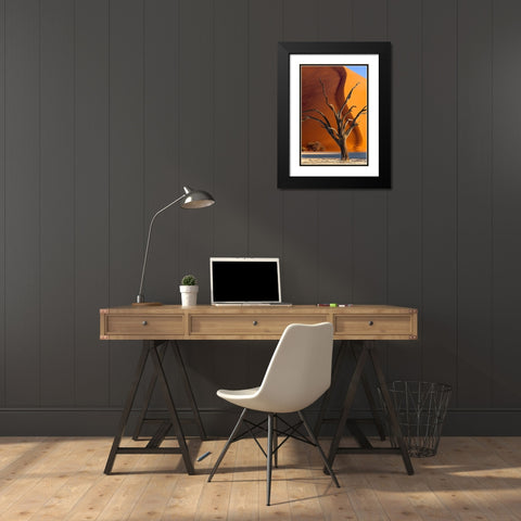 Namibia-Sossusvlei-Namib-Naukluft National Park-Composite of dead tree and sand dune Black Modern Wood Framed Art Print with Double Matting by Jaynes Gallery