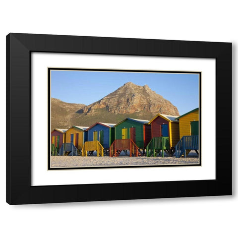 Beach huts, Muizenberg, Cape Town, South Africa Black Modern Wood Framed Art Print with Double Matting by Young, Bill