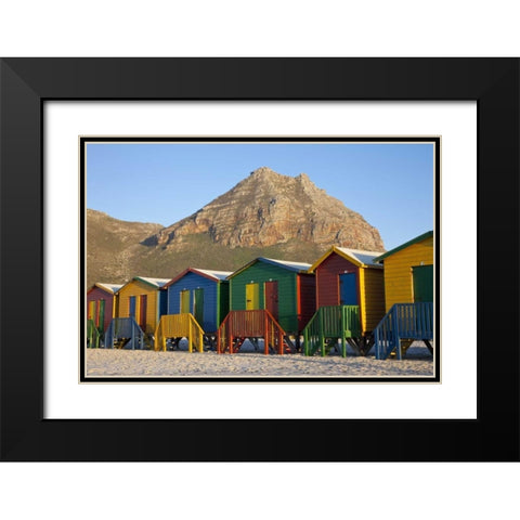 Beach huts, Muizenberg, Cape Town, South Africa Black Modern Wood Framed Art Print with Double Matting by Young, Bill