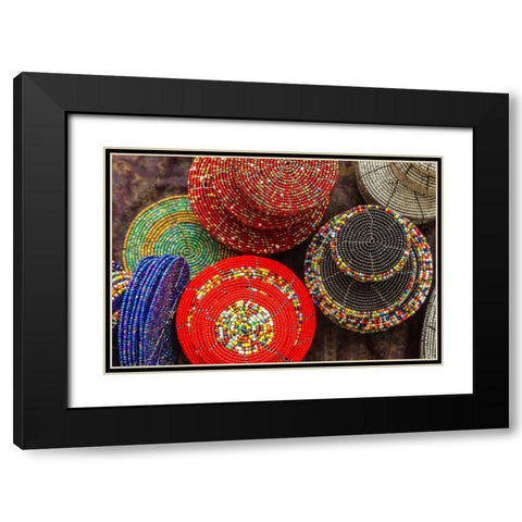 Africa-Tanzania Display of Maasai bead crafts  Black Modern Wood Framed Art Print with Double Matting by Jaynes Gallery