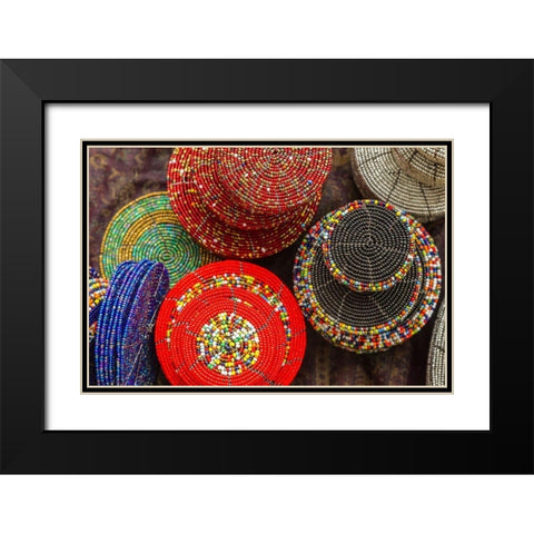 Africa-Tanzania Display of Maasai bead crafts  Black Modern Wood Framed Art Print with Double Matting by Jaynes Gallery