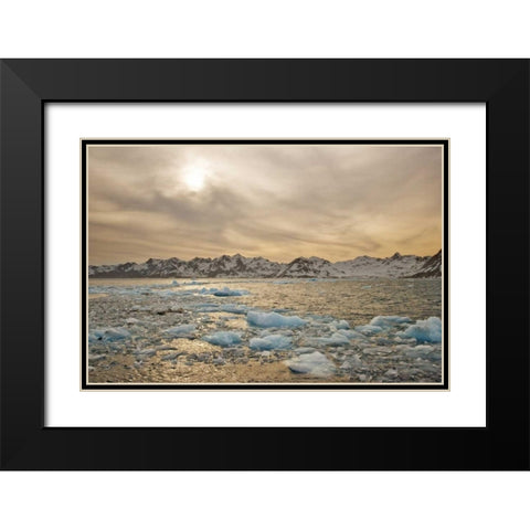 South Georgia Isl Sunset over water and sea ice Black Modern Wood Framed Art Print with Double Matting by Delisle, Gilles