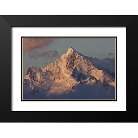 South Georgia, Snowy mountain peak at dawn Black Modern Wood Framed Art Print with Double Matting by Young, Bill
