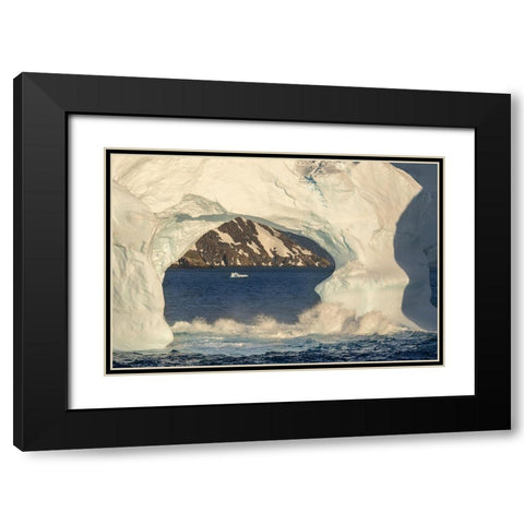 Antarctica-South Georgia Island-Coopers Bay Iceberg arch and mountains at sunrise  Black Modern Wood Framed Art Print with Double Matting by Jaynes Gallery