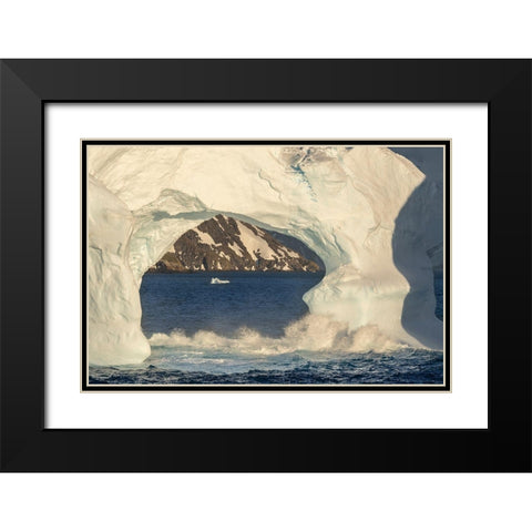 Antarctica-South Georgia Island-Coopers Bay Iceberg arch and mountains at sunrise  Black Modern Wood Framed Art Print with Double Matting by Jaynes Gallery