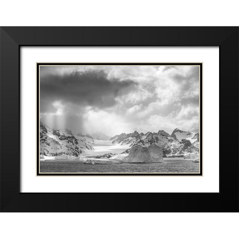 Antarctica-South Georgia Island Sunbeams light up icebergs and mountains  Black Modern Wood Framed Art Print with Double Matting by Jaynes Gallery