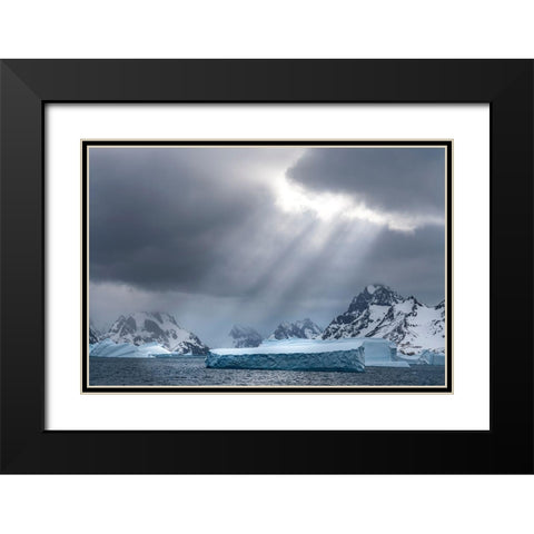 Antarctica-South Georgia Island Sunbeams light up icebergs  Black Modern Wood Framed Art Print with Double Matting by Jaynes Gallery