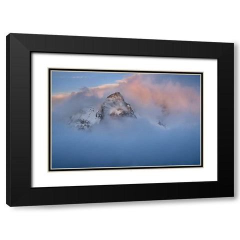 Antarctica-South Georgia Island-Stromness Bay Cloud-covered mountain at sunset  Black Modern Wood Framed Art Print with Double Matting by Jaynes Gallery
