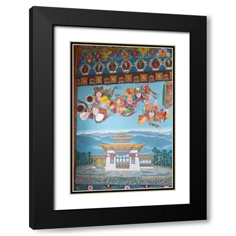Bhutan, Dochu La Zangto Pelri Lhakhang temple Black Modern Wood Framed Art Print with Double Matting by Kirkland, Dennis