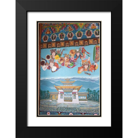 Bhutan, Dochu La Zangto Pelri Lhakhang temple Black Modern Wood Framed Art Print with Double Matting by Kirkland, Dennis