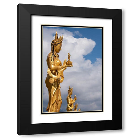 Bhutan-Thimphu Kuensel Phodrang-aka Buddha Point-Golden Bodhisattva statues Black Modern Wood Framed Art Print with Double Matting by Hopkins, Cindy Miller