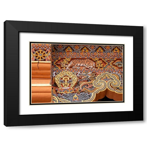 Bhutan Traditional hand painted and carved wooden architectural detail with tiger and dragon Black Modern Wood Framed Art Print with Double Matting by Hopkins, Cindy Miller