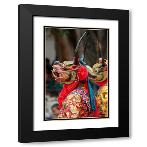 Bhutan-Punakha Dzong Punakha Drubchen Festival-masked dancers Black Modern Wood Framed Art Print with Double Matting by Hopkins, Cindy Miller