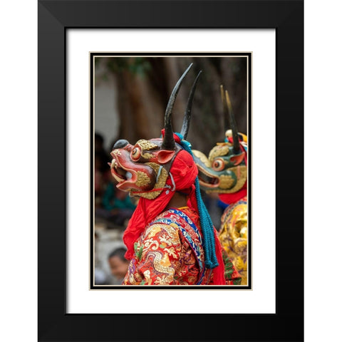 Bhutan-Punakha Dzong Punakha Drubchen Festival-masked dancers Black Modern Wood Framed Art Print with Double Matting by Hopkins, Cindy Miller