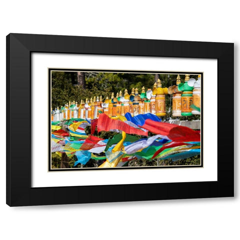 Bhutan-Paro Colorful prayer wheels and flags along the hiking trail to the Tigers Nest Monastery Black Modern Wood Framed Art Print with Double Matting by Hopkins, Cindy Miller