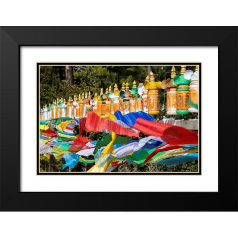 Bhutan-Paro Colorful prayer wheels and flags along the hiking trail to the Tigers Nest Monastery Black Modern Wood Framed Art Print with Double Matting by Hopkins, Cindy Miller