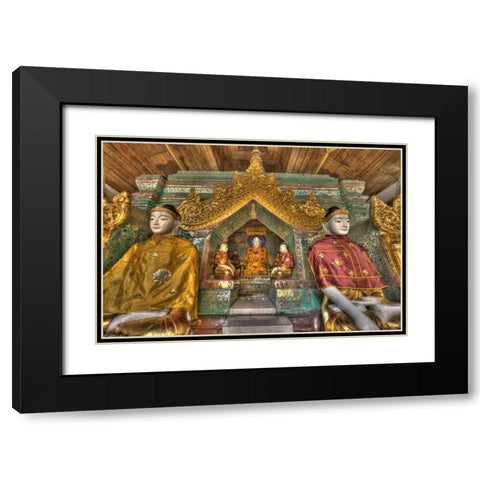 Myanmar, Yangon Buddhas in Shwedagon Temple Black Modern Wood Framed Art Print with Double Matting by Zuckerman, Jim