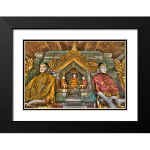Myanmar, Yangon Buddhas in Shwedagon Temple Black Modern Wood Framed Art Print with Double Matting by Zuckerman, Jim