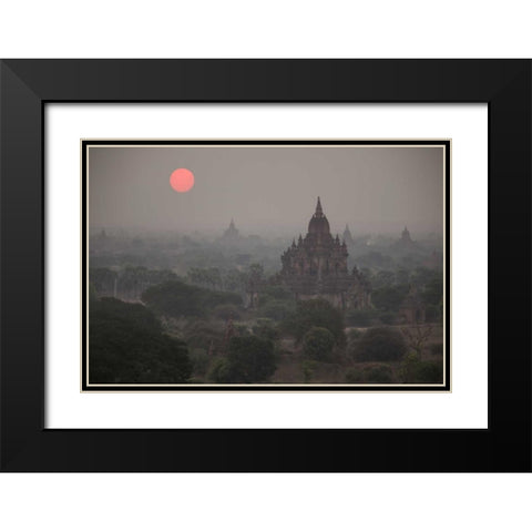 Myanmar, Bagan Sunrise on Buddhist temples Black Modern Wood Framed Art Print with Double Matting by Zuckerman, Jim
