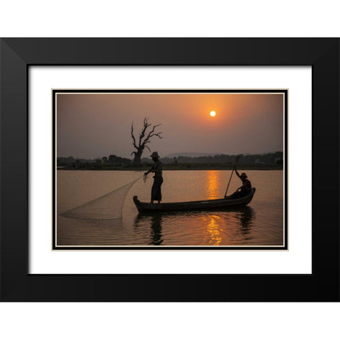 Myanmar, Amarapura Fishermen on Irrawaddy River Black Modern Wood Framed Art Print with Double Matting by Zuckerman, Jim