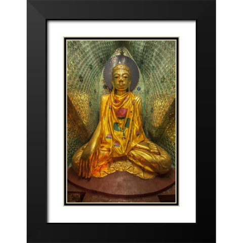 Myanmar, Yangon Buddha in Shwedagon Temple Black Modern Wood Framed Art Print with Double Matting by Zuckerman, Jim