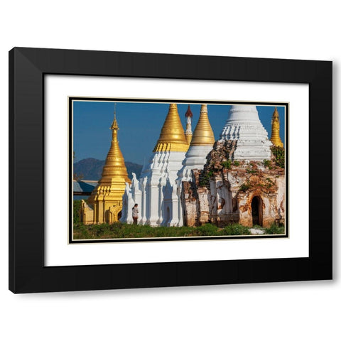 Myanmar-Shan State-Indein-Shwe Indein Pagoda Black Modern Wood Framed Art Print with Double Matting by Haseltine, Tom
