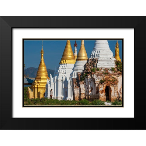 Myanmar-Shan State-Indein-Shwe Indein Pagoda Black Modern Wood Framed Art Print with Double Matting by Haseltine, Tom